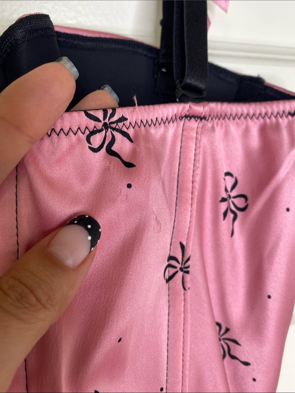 INSANE Y2K VS Pink Satin Lace-Up Corset Bustier with Black Lace Accents - Picture 7 of 9